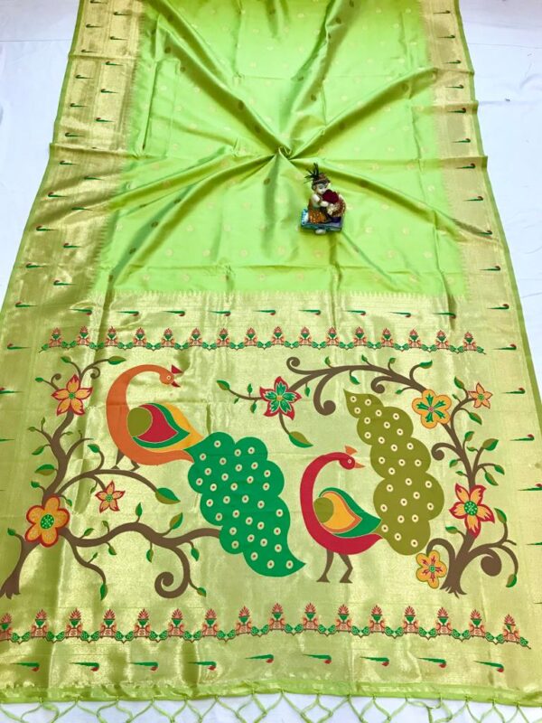 Paithani Silk Saree With Zari Weaving Work Pista Green