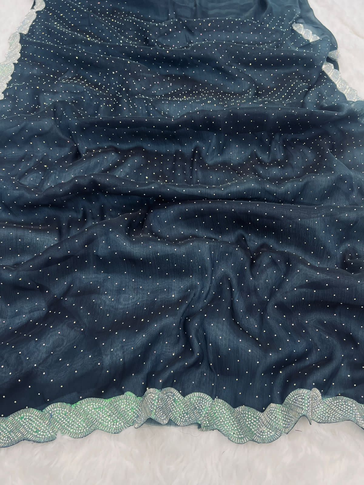 Premium Blooming Barbari Jimmy Chu Silk Saree Blue Premium Blooming Barbari Jimmy Chu Silk Saree Blue