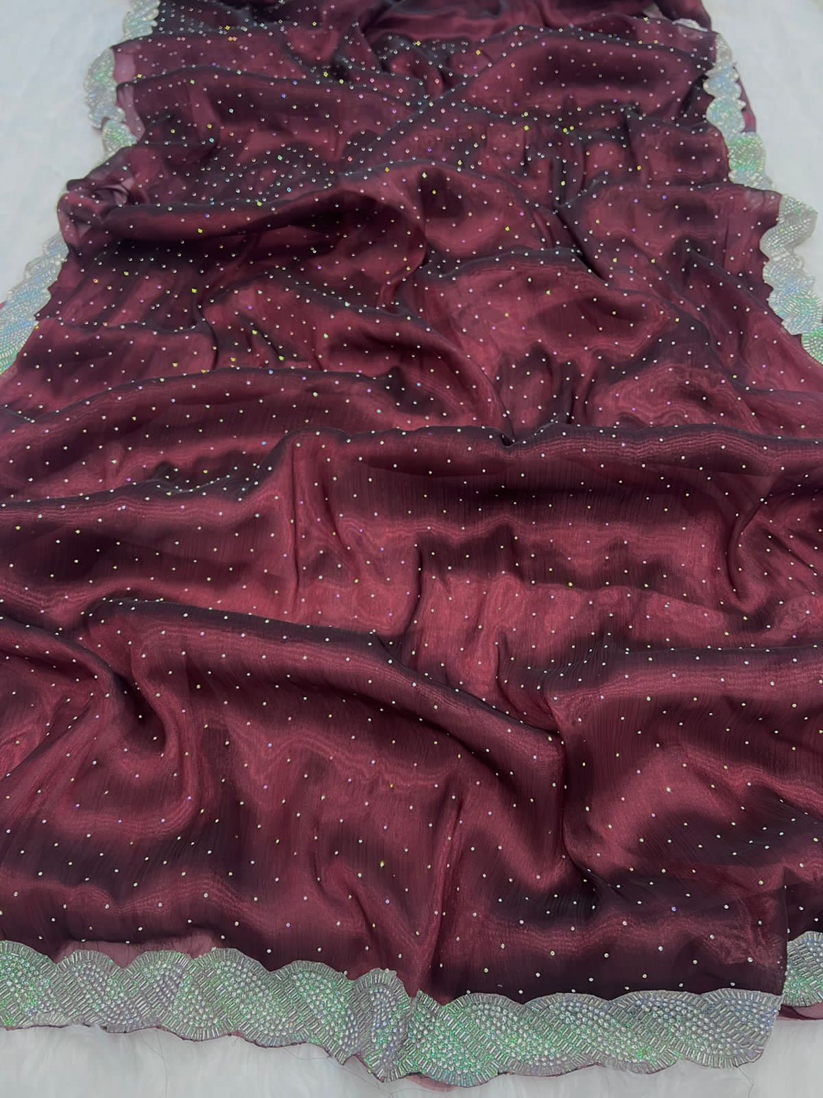 Premium Blooming Barbari Jimmy Chu Silk Saree Wine Premium Blooming Barbari Jimmy Chu Silk Saree Wine