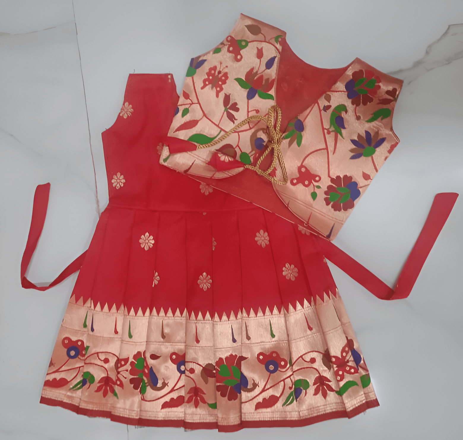 Red Paithani Jacket Frock Red Paithani Jacket Frock