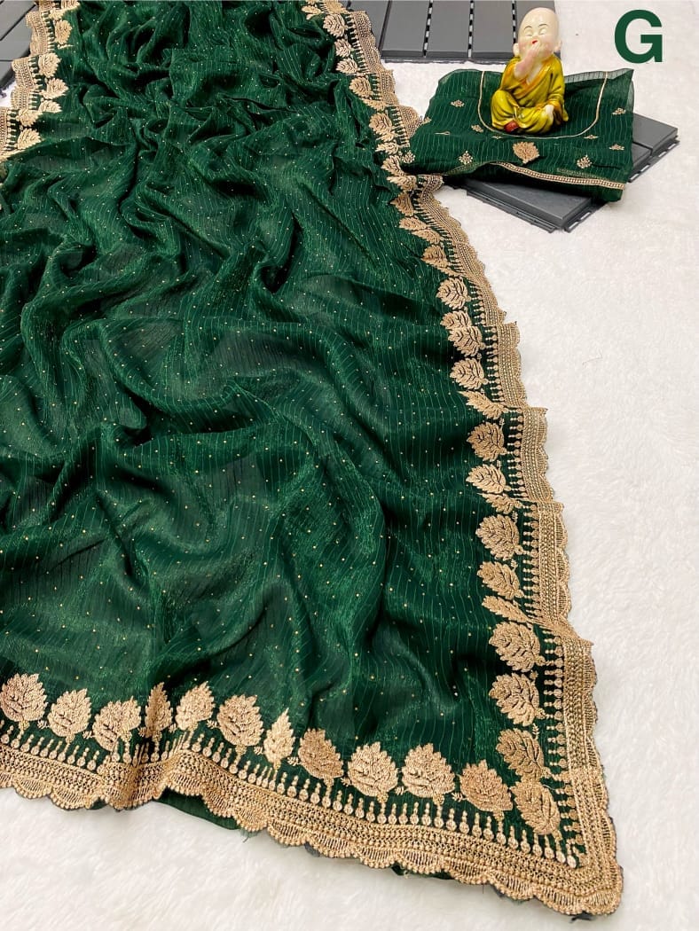 Shiney Simmer Chiffon Saree Green (2) Shiney Simmer Chiffon Saree Green (2)