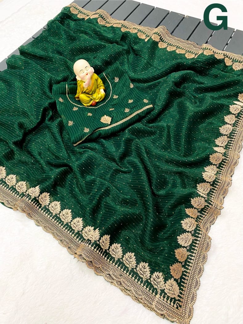 Shiney Simmer Chiffon Saree Green (3) Shiney Simmer Chiffon Saree Green (3)