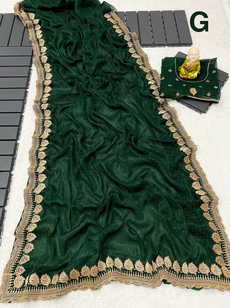 Shiney Simmer Chiffon Saree Green Shiney Simmer Chiffon Saree Green