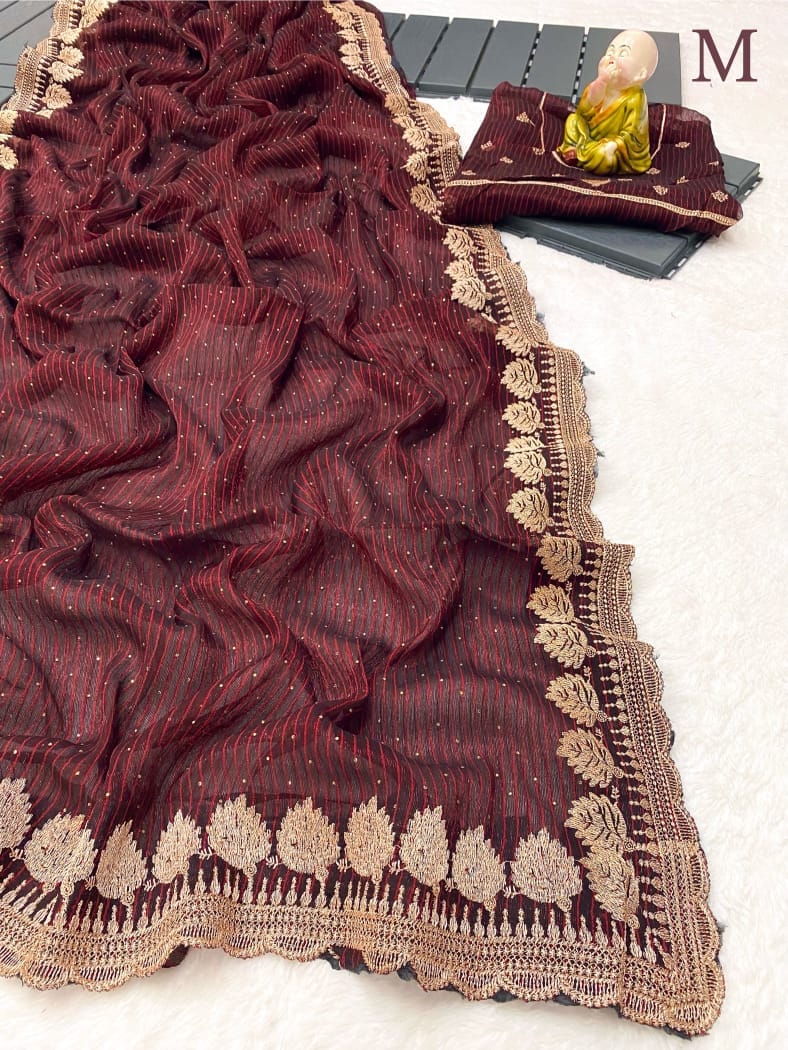 Shiney Simmer Chiffon Saree Maroon (2) Shiney Simmer Chiffon Saree Maroon (2)