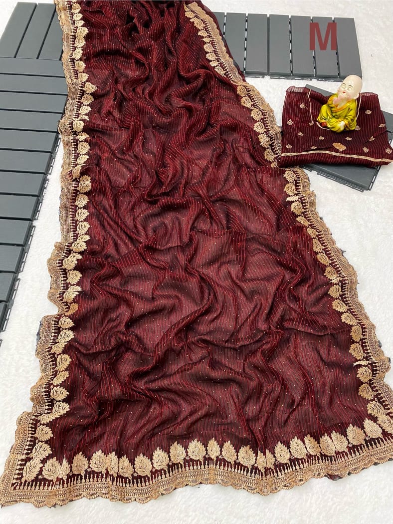 Shiney Simmer Chiffon Saree Maroon Shiney Simmer Chiffon Saree Maroon