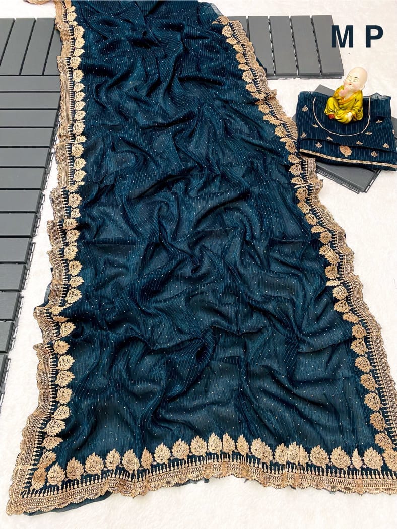 Shiney Simmer Chiffon Saree MorPankhi (3) Shiney Simmer Chiffon Saree MorPankhi (3)