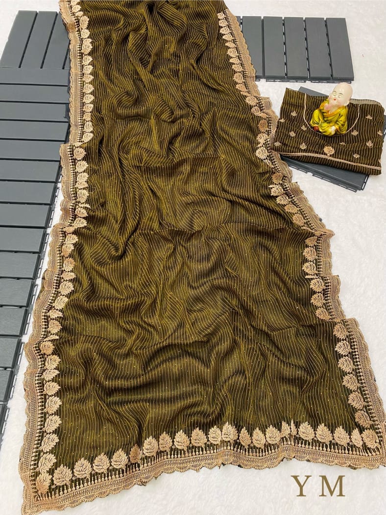 Shiney Simmer Chiffon Saree Yellow Mehendi (3) Shiney Simmer Chiffon Saree Yellow Mehendi (3)
