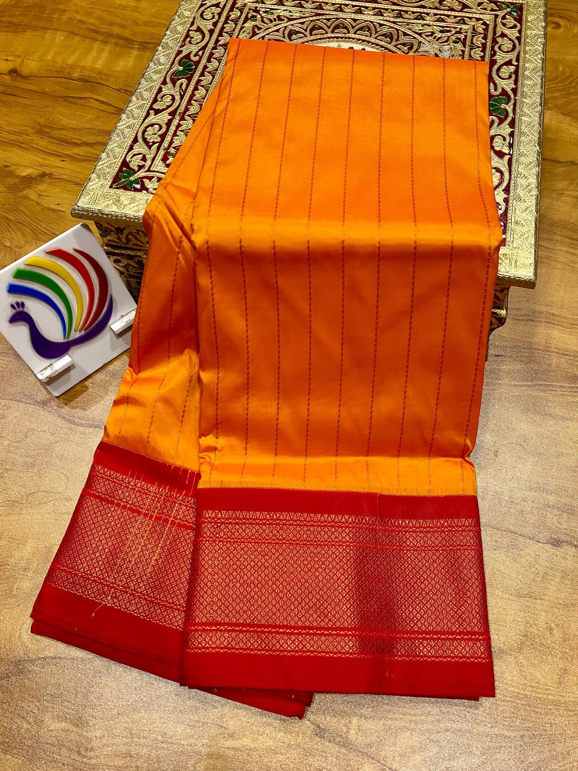 Zari Lining Kadiyal Paithani OrangeRed Zari Lining Kadiyal Paithani OrangeRed