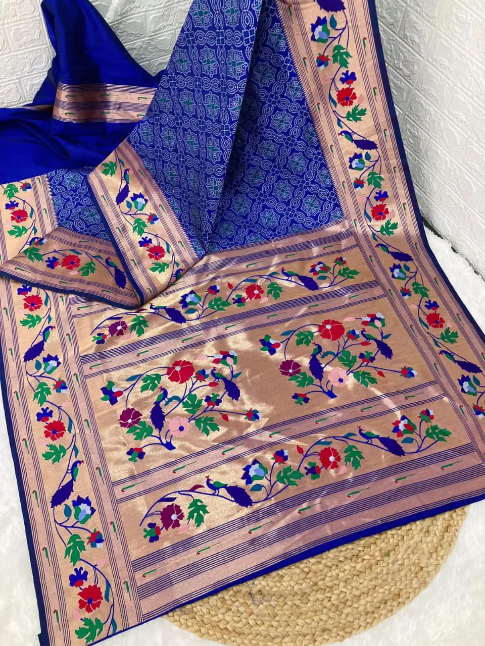 Bandhani Paithani Silk Sarees Blue Bandhani Paithani Silk Sarees Blue