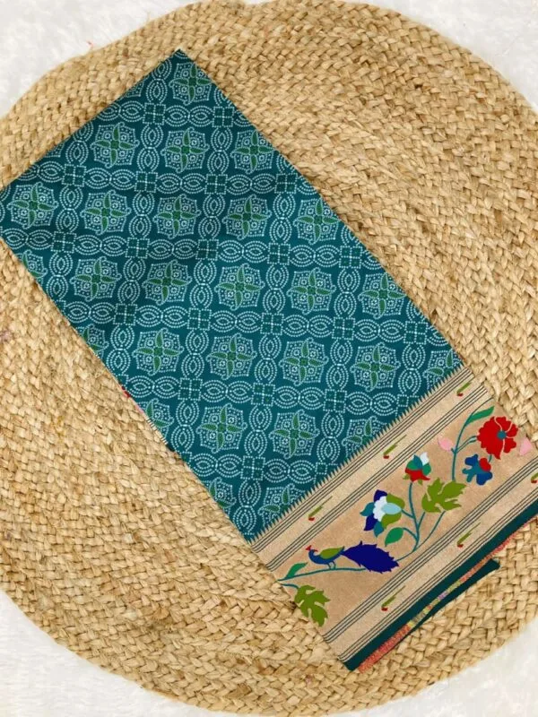 Bandhani Paithani Silk Sarees Cyan (2)