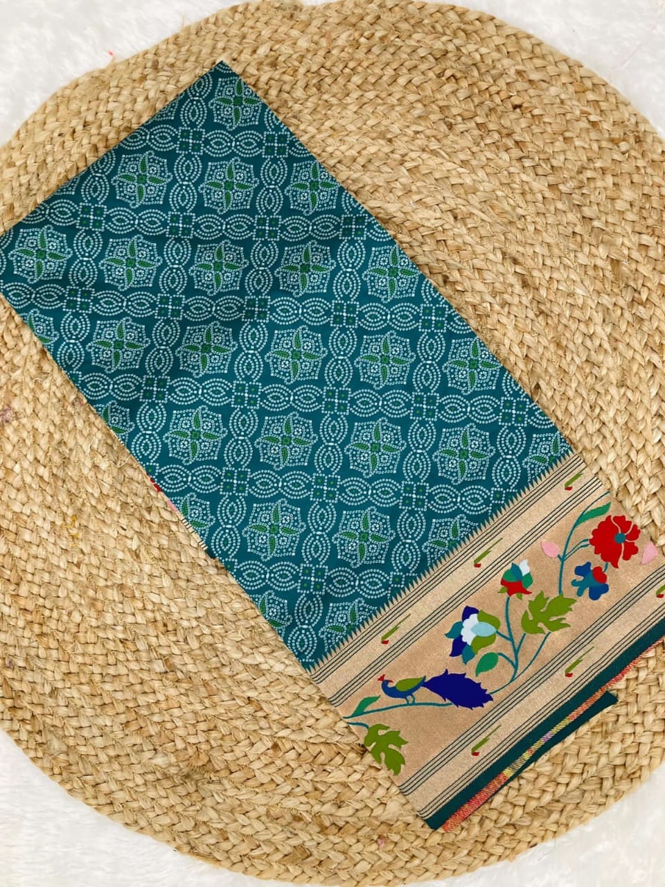 Bandhani Paithani Silk Sarees Cyan (2) Bandhani Paithani Silk Sarees Cyan (2)