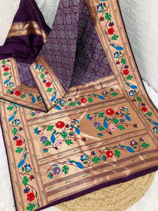 Bandhani Paithani Silk Sarees Gray