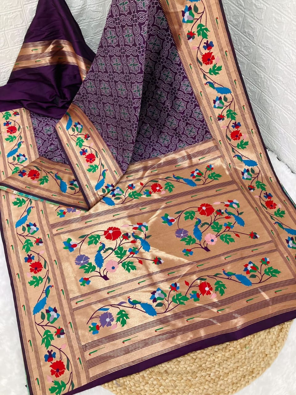 Bandhani Paithani Silk Sarees Gray Bandhani Paithani Silk Sarees Gray
