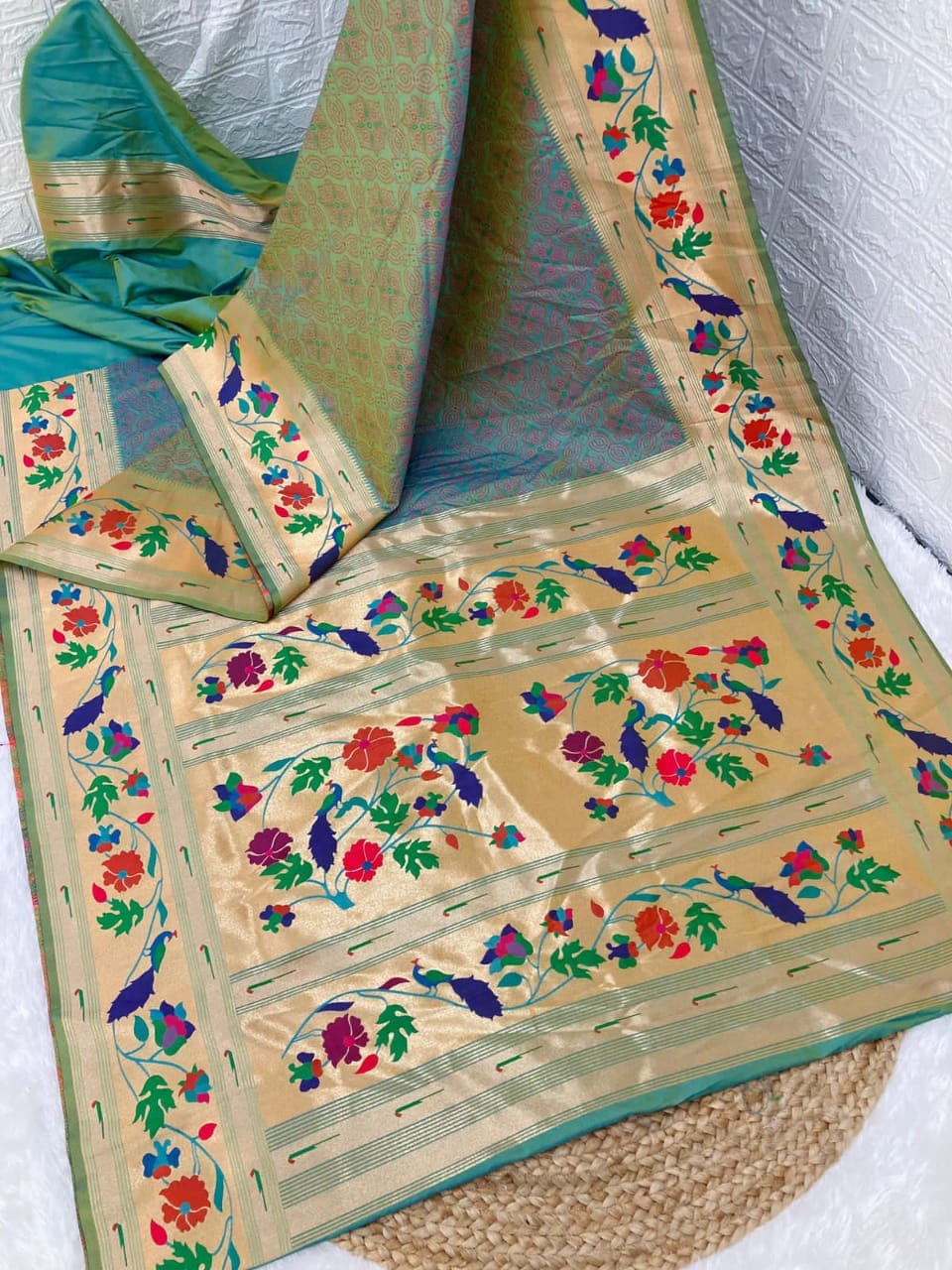 Bandhani Paithani Silk Sarees LightCyan Bandhani Paithani Silk Sarees LightCyan