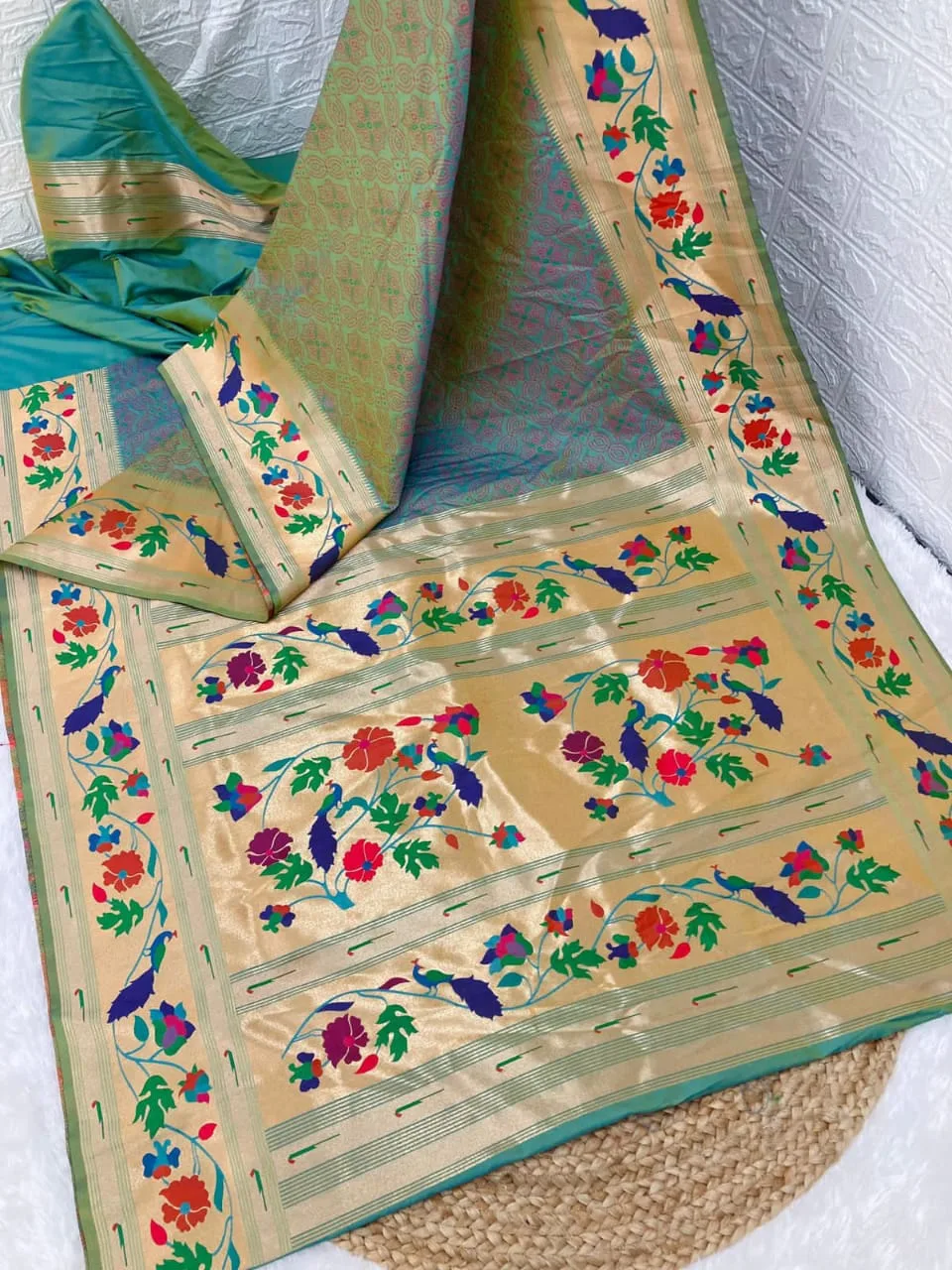 Bandhani Paithani Silk Sarees LightCyan Bandhani Paithani Silk Sarees LightCyan
