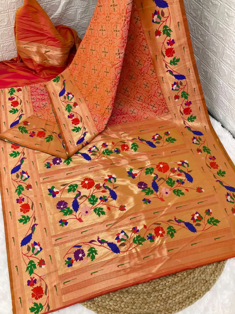 Bandhani Paithani Silk Sarees LightOrange Bandhani Paithani Silk Sarees LightOrange
