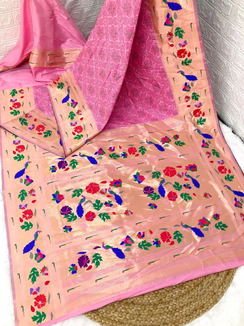 Bandhani Paithani Silk Sarees LightPink Bandhani Paithani Silk Sarees LightPink