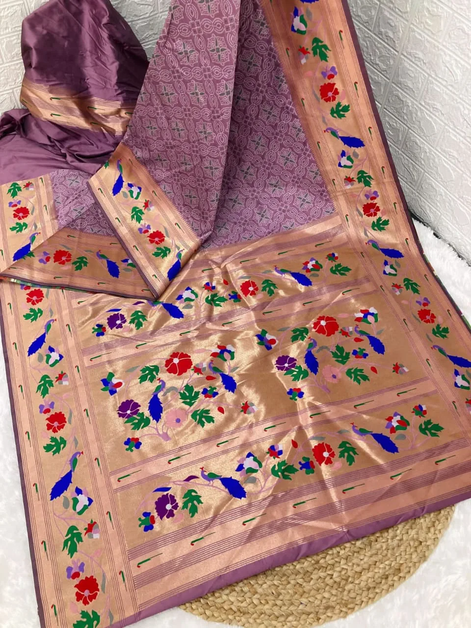Bandhani Paithani Silk Sarees LightPurple Bandhani Paithani Silk Sarees LightPurple
