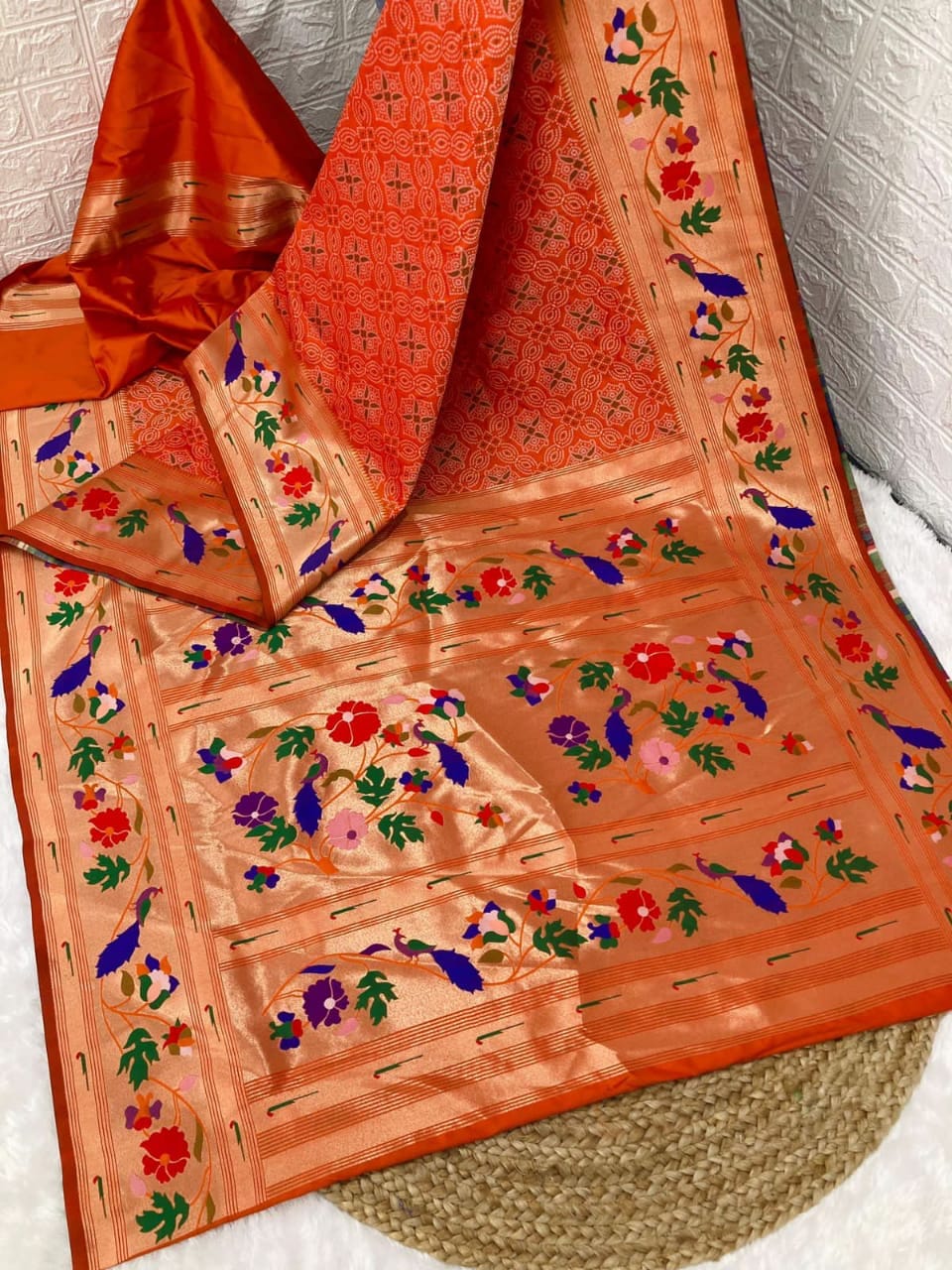 Bandhani Paithani Silk Sarees Orange Bandhani Paithani Silk Sarees Orange