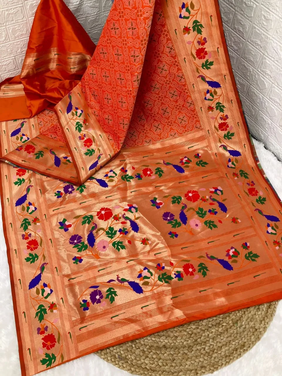 Bandhani Paithani Silk Sarees Orange Bandhani Paithani Silk Sarees Orange