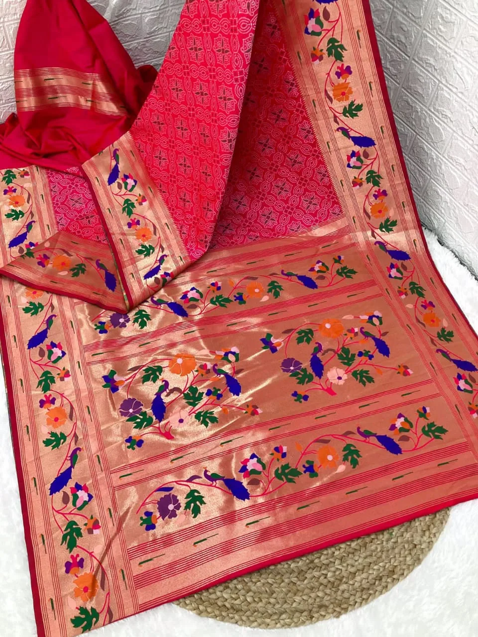 Bandhani Paithani Silk Sarees Pink Bandhani Paithani Silk Sarees Pink