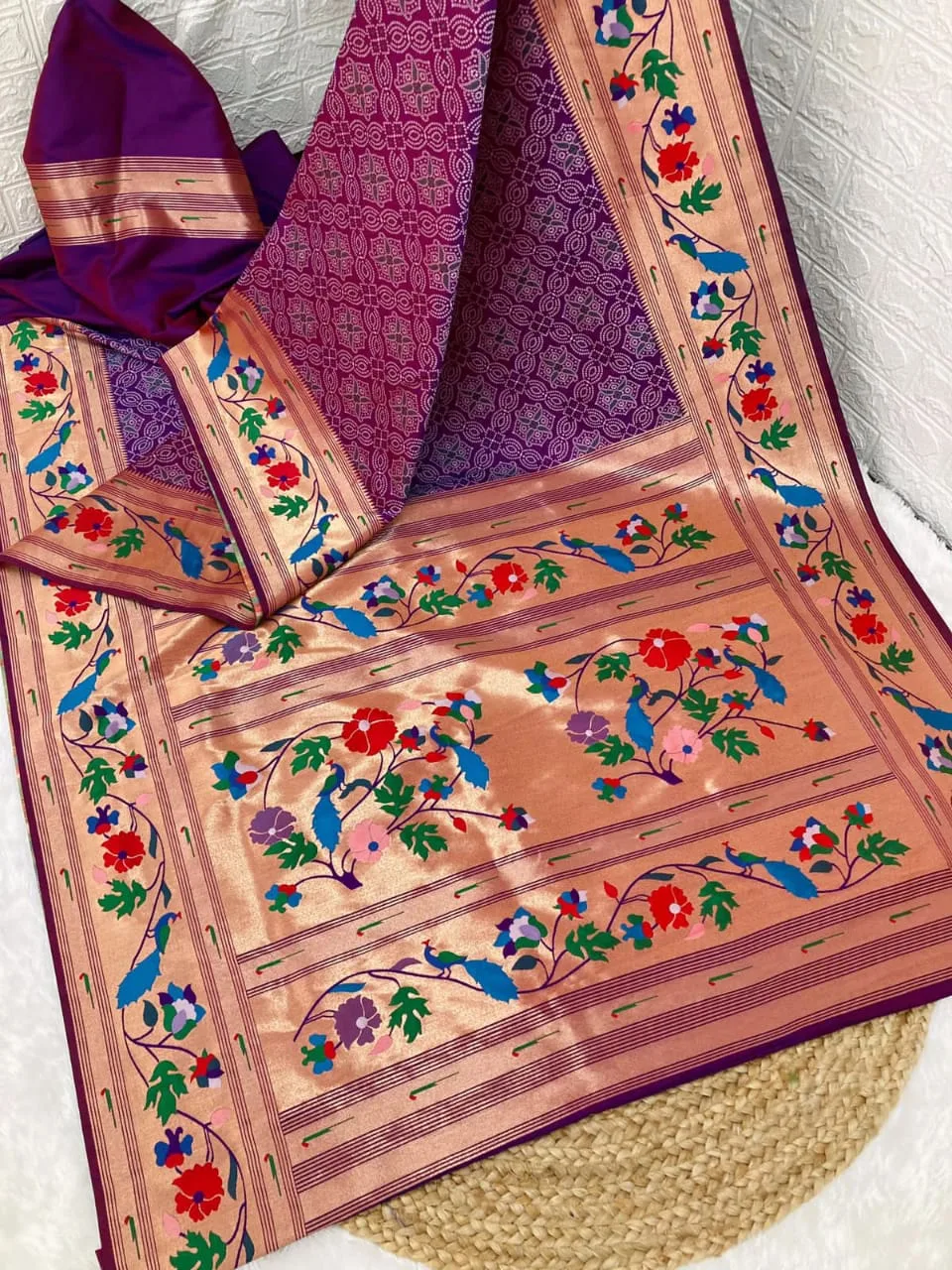 Bandhani Paithani Silk Sarees Purple Bandhani Paithani Silk Sarees Purple