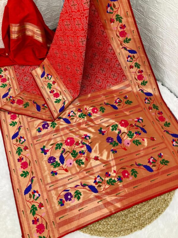 Bandhani Paithani Silk Sarees Red