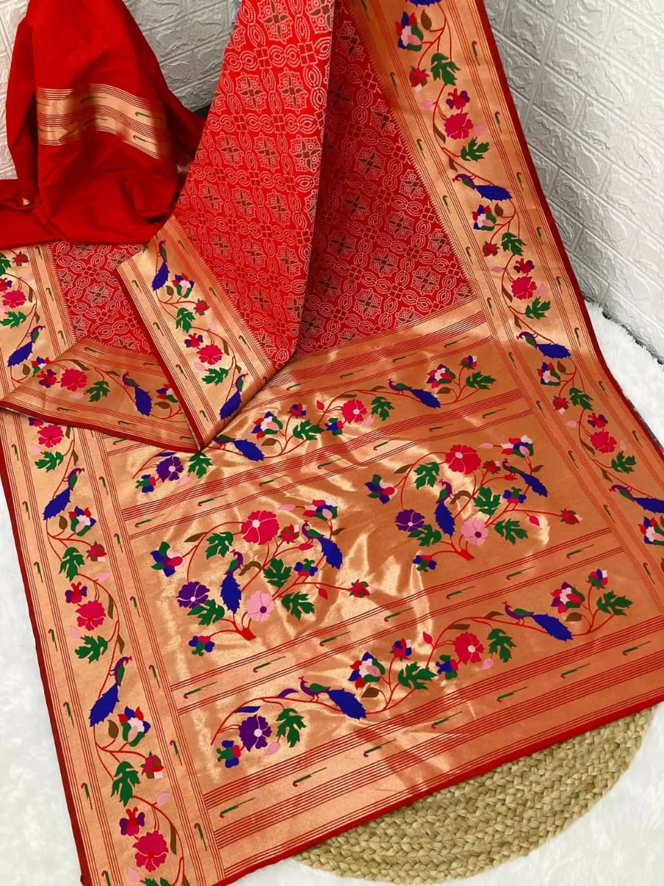 Bandhani Paithani Silk Sarees Red Bandhani Paithani Silk Sarees Red