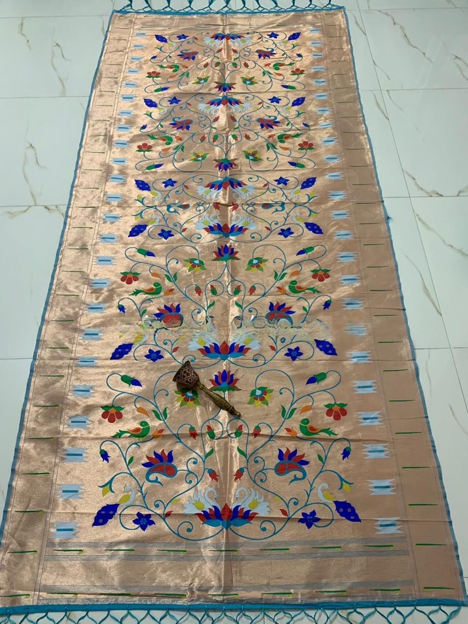 Brocade Paithani Silk Dupatta for Bride Blue Brocade Paithani Silk Dupatta for Bride Blue