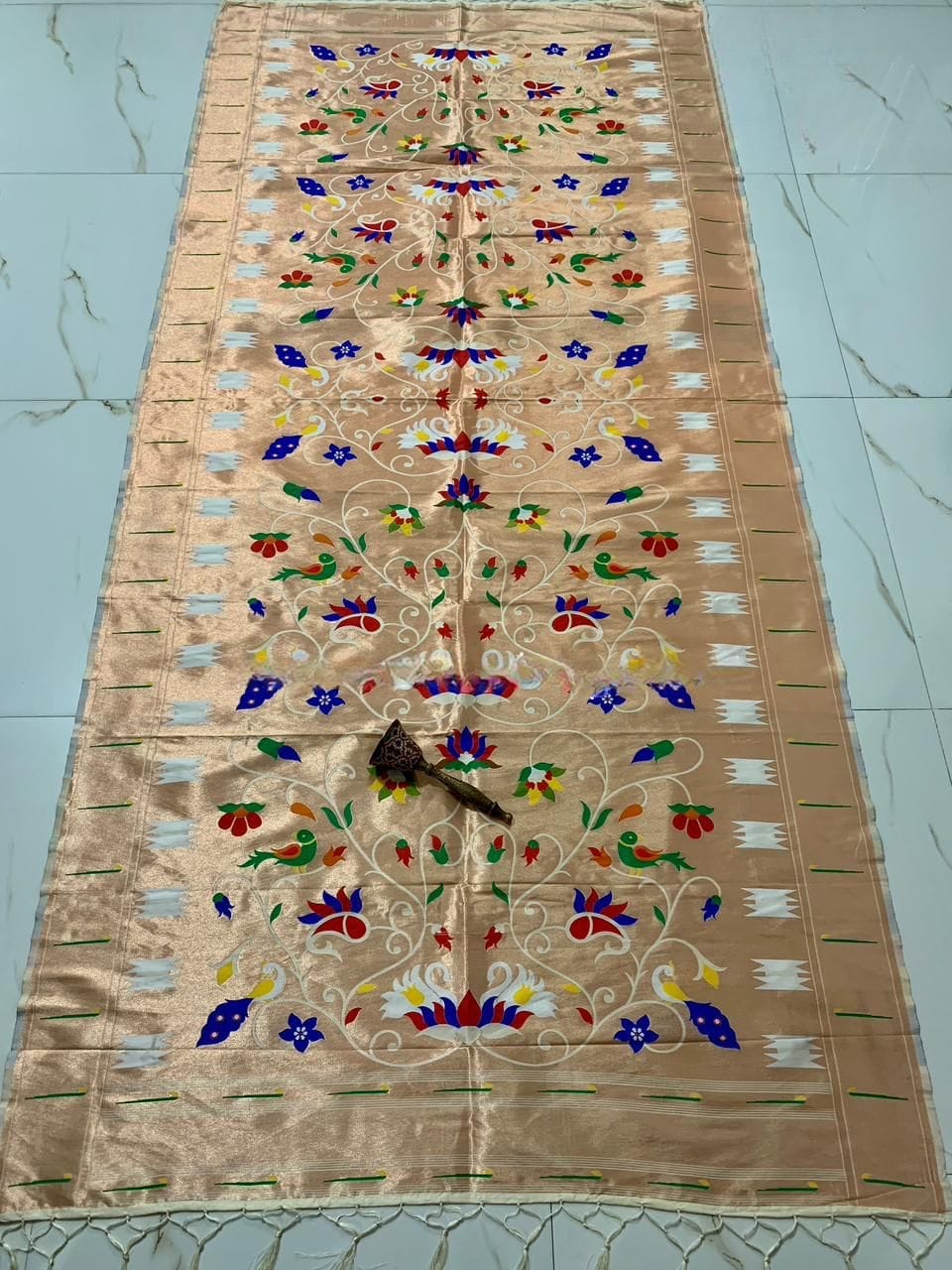 Brocade Paithani Silk Dupatta for Bride Off White Brocade Paithani Silk Dupatta for Bride Off White