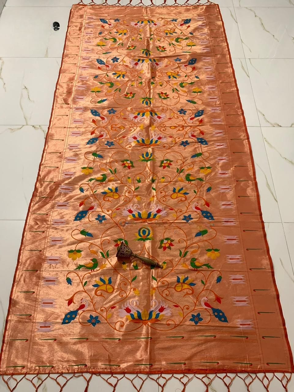 Brocade Paithani Silk Dupatta for Bride Orange Brocade Paithani Silk Dupatta for Bride Orange