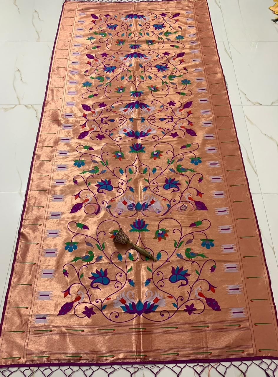 Brocade Paithani Silk Dupatta for Bride Purple Brocade Paithani Silk Dupatta for Bride Purple