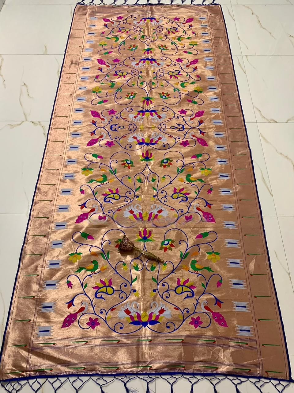 Brocade Paithani Silk Dupatta for Bride Royal Blue Brocade Paithani Silk Dupatta for Bride Royal Blue