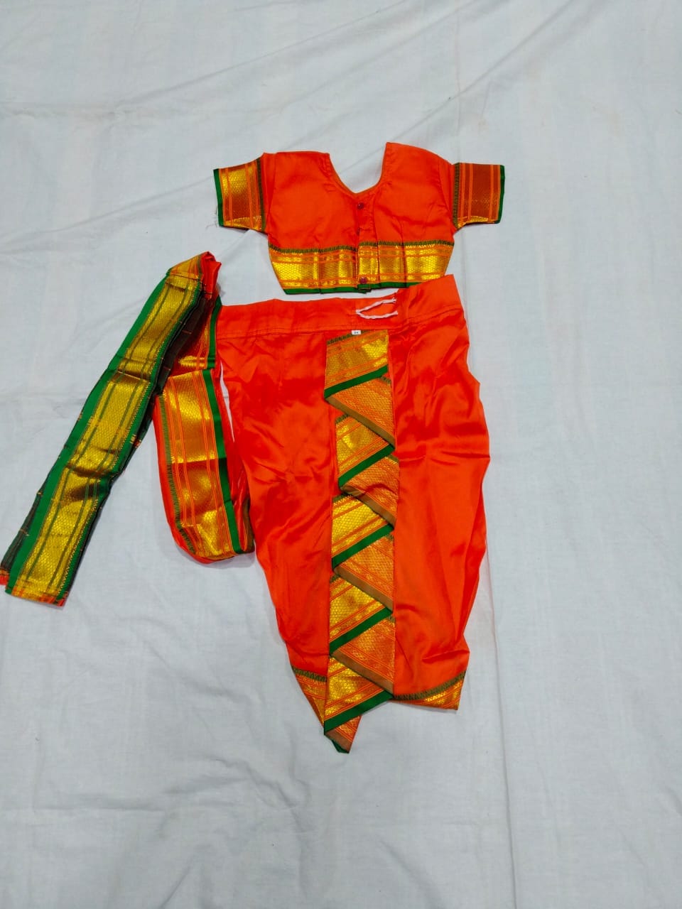 Kids Readymade Nauvari Saree Orange Kids Readymade Nauvari Saree Orange