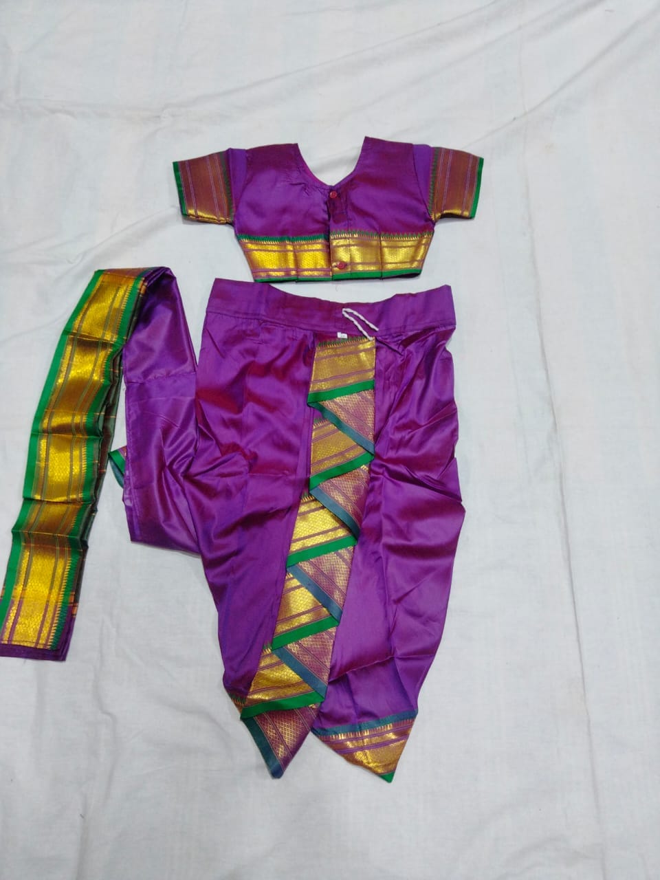 Kids Readymade Nauvari Saree Purple Kids Readymade Nauvari Saree Purple