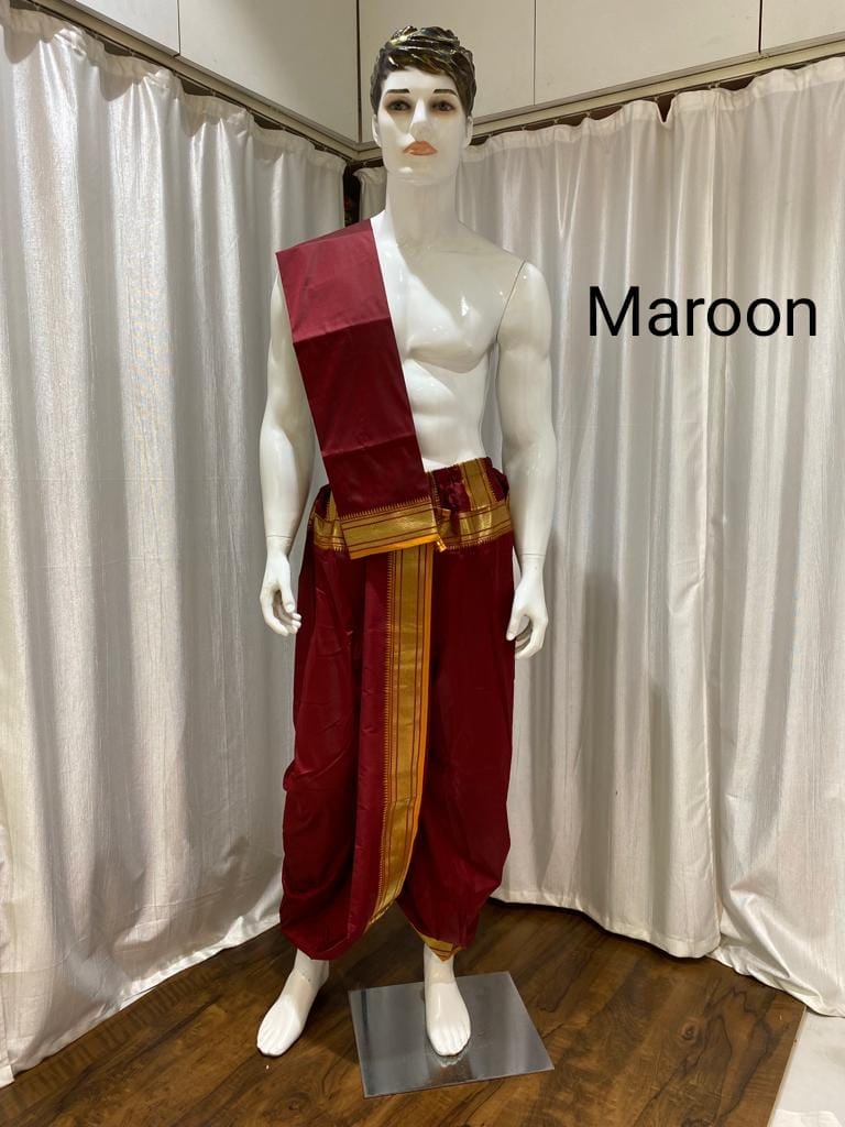 Men's Ready-Made Dhoti & Uparne Dark Maroon