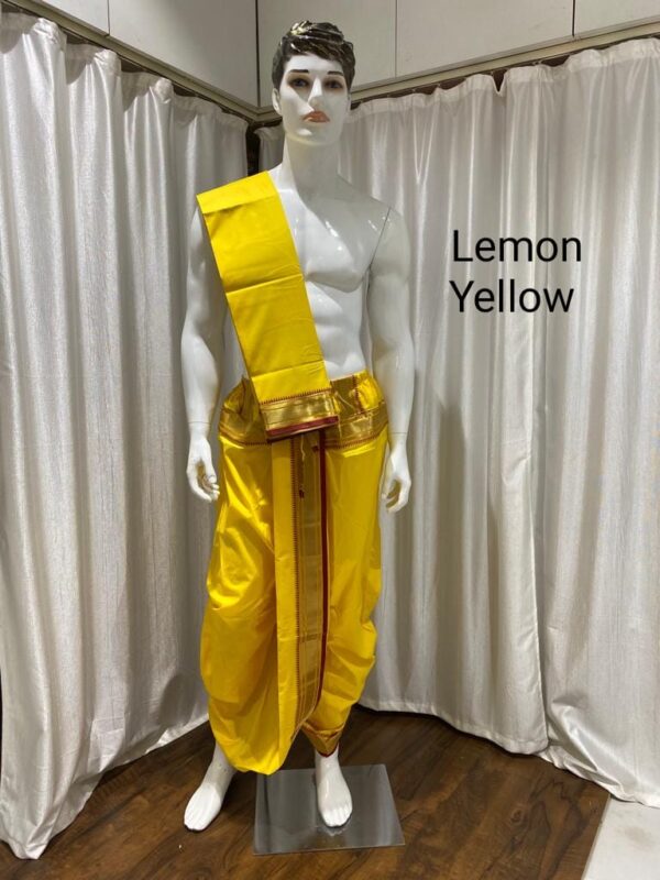 Men's Ready-Made Dhoti & Uparne Lemon Yellow