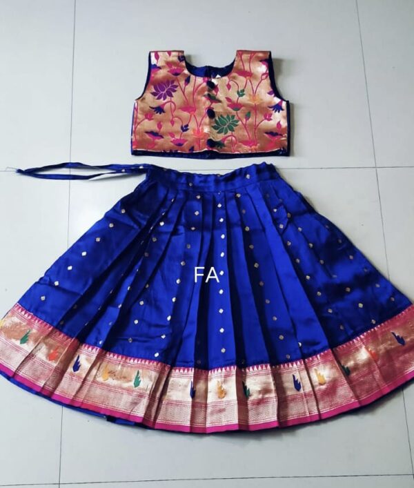 Paithani parkar polka dress for baby girl RoyalBlue