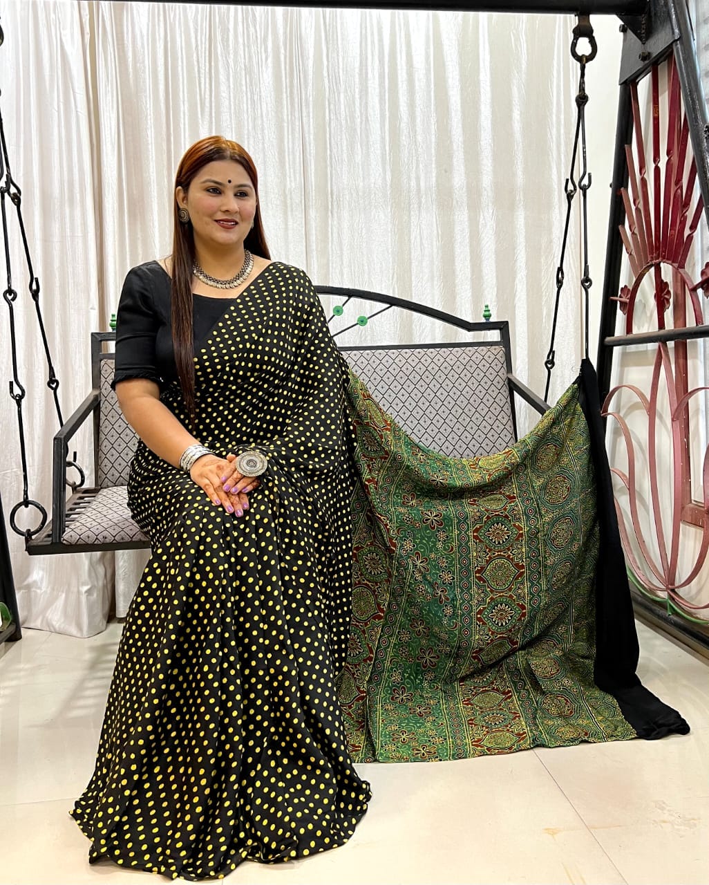 Ajrakh Hand Block Print Modal Silk Saree 24