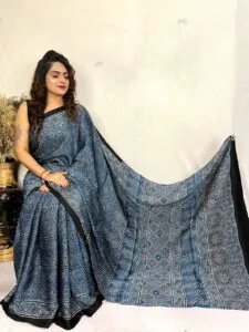 Ajrakh Hand Block Print Modal Silk Saree 64