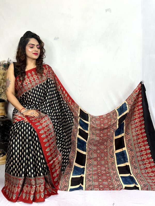 Ajrakh Hand Block Print Modal Silk Saree 71