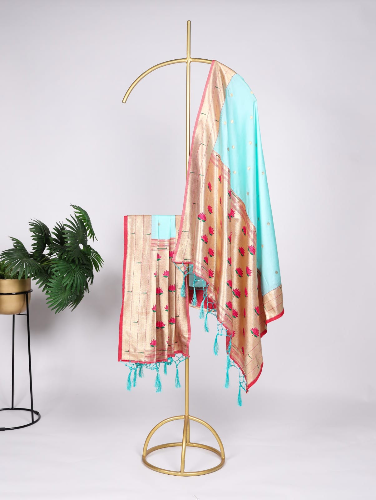 Jacquard Silk Paithani Dupatta Sky-Blue Jacquard Silk Paithani Dupatta Sky-Blue