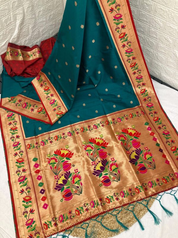 Luxurious Louts Paithani Silk Sarees BluishCyan