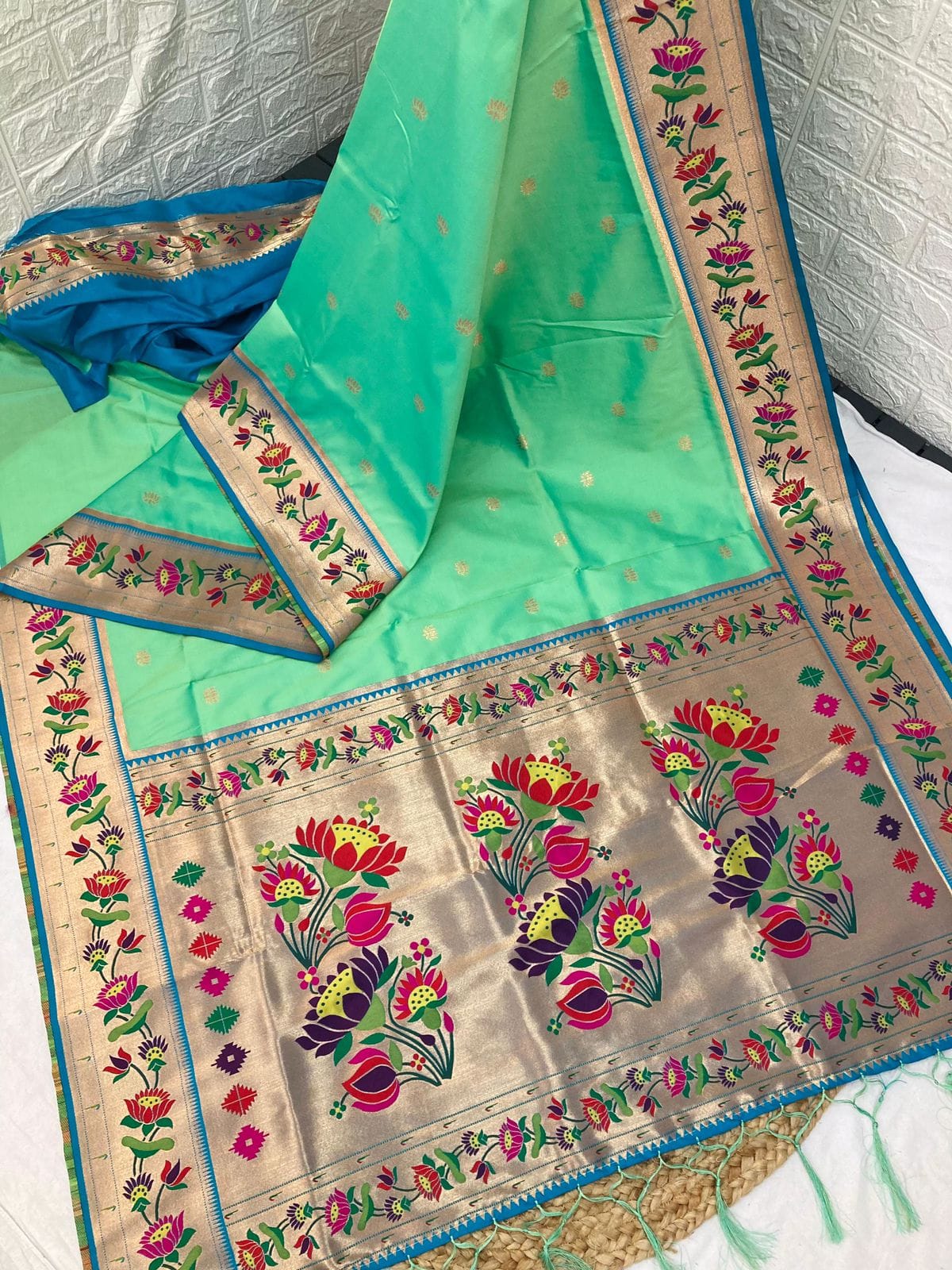 Luxurious Louts Paithani Silk Sarees GreenCyan