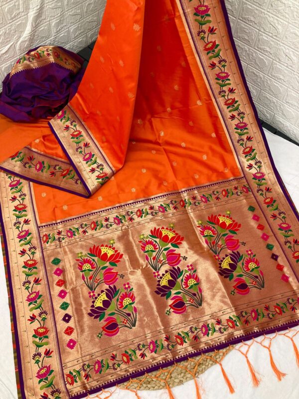 Luxurious Louts Paithani Silk Sarees Orange
