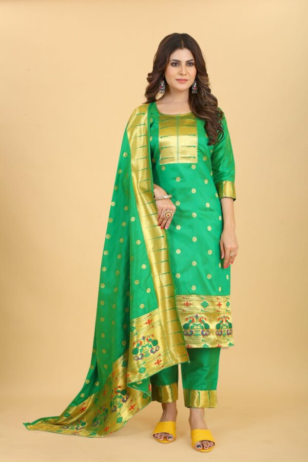 Paithani Soft Silk Salwar Suit Green