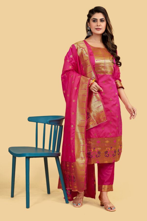 Paithani Soft Silk Salwar Suit Pink