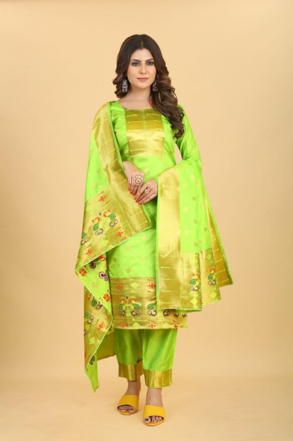 Paithani Soft Silk Salwar Suit Popat Green