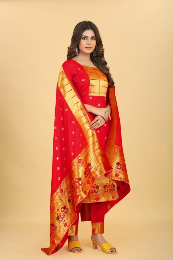 Paithani Soft Silk Salwar Suit Red (2)