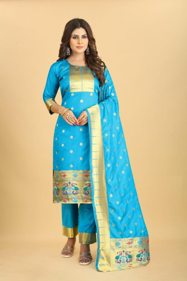 Paithani Soft Silk Salwar Suit Sky Blue